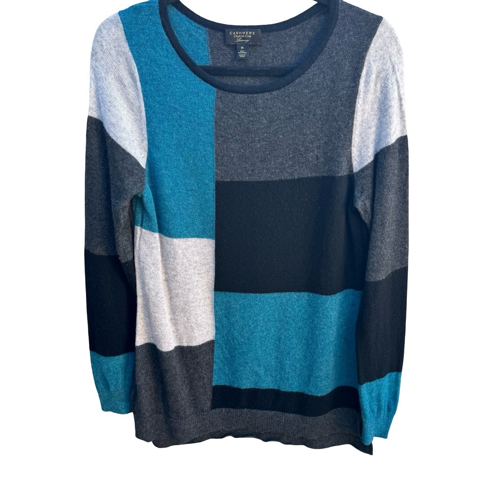 Charter Club Cashmere Quiet Luxury Colorblock Mod Layering Minimalist Sweater M